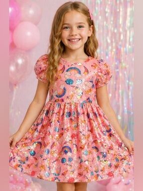 Lola + The Boys Unicorn Sequin Dress Size 8 Pink Rainbow Sparkle Party Dress
